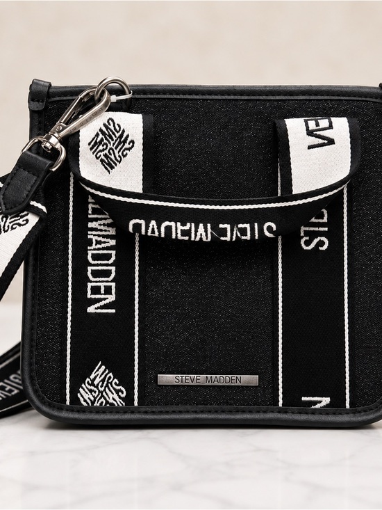 Steve Madden Other - Steve Madden Black and White Logo-Strap Messenger Bag